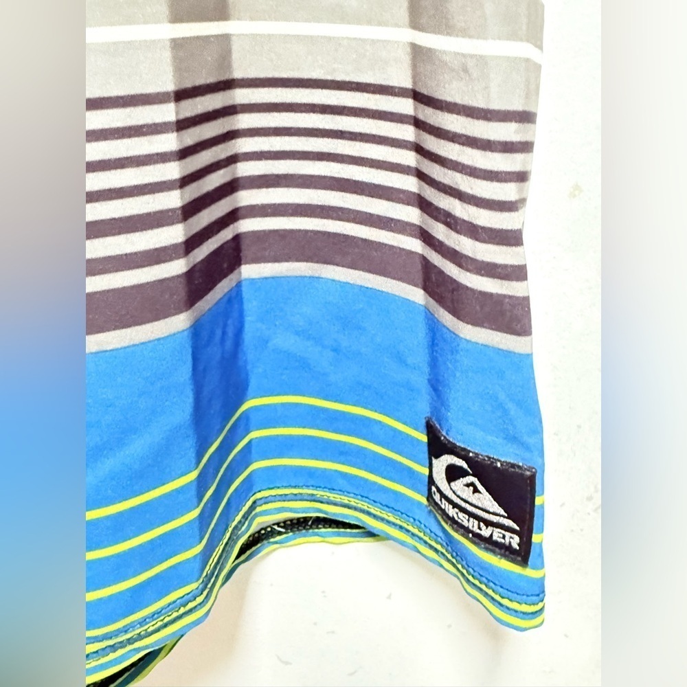 Quiksilver Men's Vibrant Striped Board Shorts - Lime, Blue, Charcoal - Picture 2 of 8